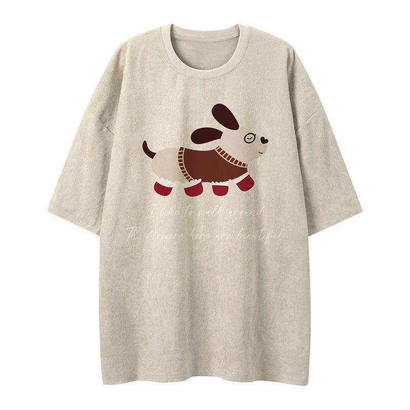 US drip outfits Summer Vintage Puppy Casual Loose Short Sleeve T-Shirts