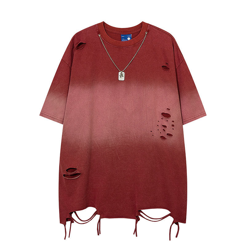 Hip Hop Clothes New York Old Ripped Short Sleeve Summer Loose T-Shirt