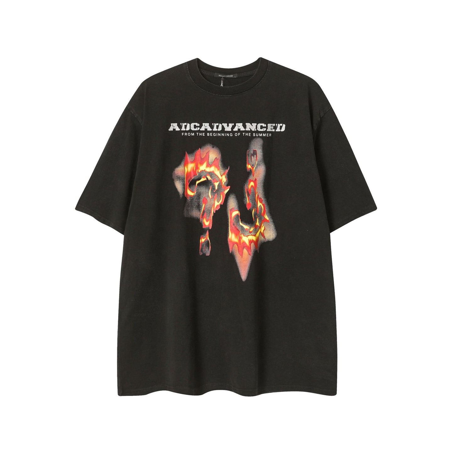 Ye T Shirt Summer Hip Hop Washed tee Flame Printed Short Sleeve T-Shirt