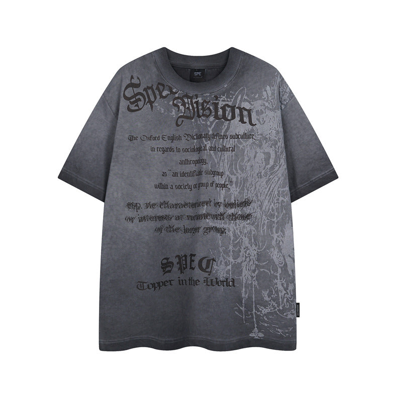 Y2K mens shirt tie-dye T-shirt summer foam letter printing short-sleeved casual loose T-shirt