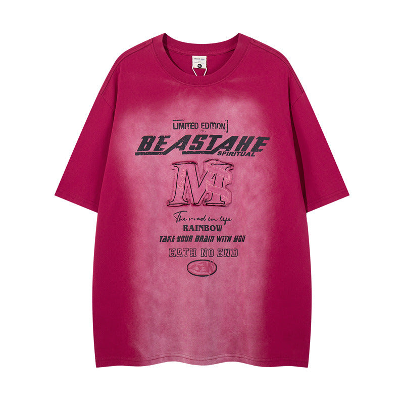 Y2K mens shirt washed network offset cloth embroidery T-shirt