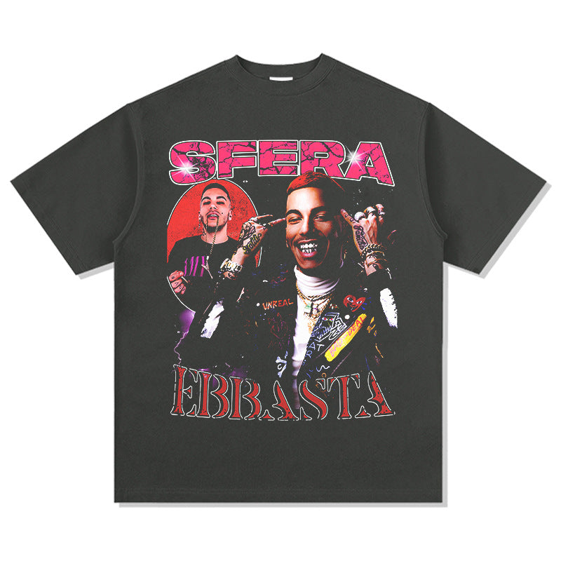 Outfit streetwear hip hop Sfera Ebbasta print short sleeve t-shirt