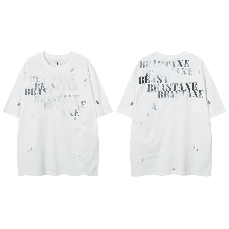 Y2K mens shirt washed and old round neck short-sleeved T-shirt loose and casual