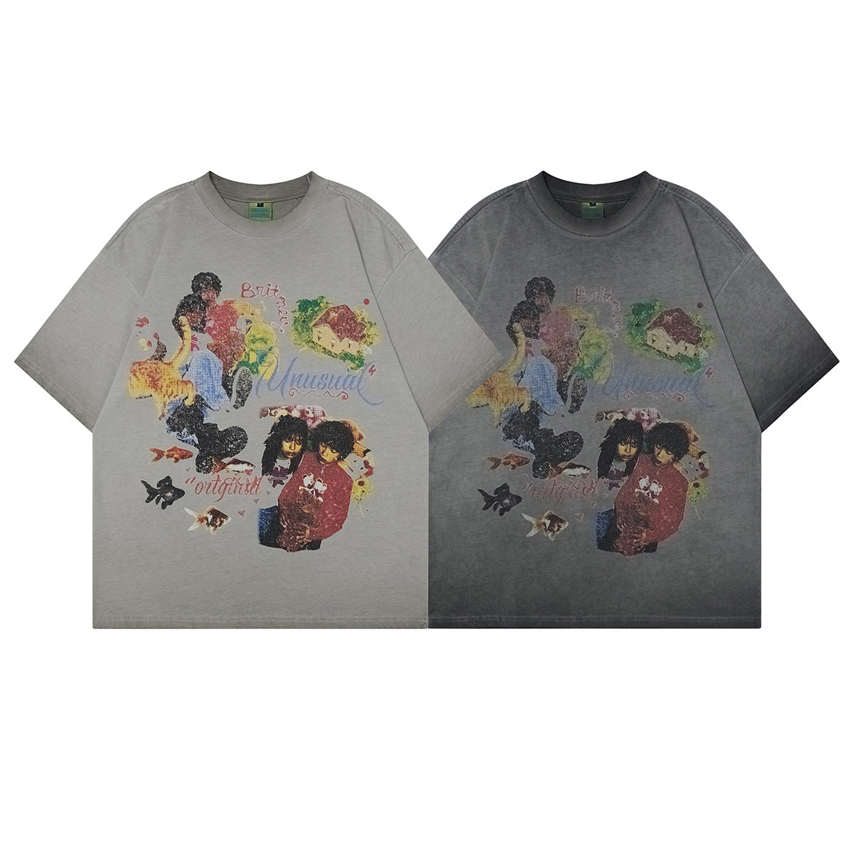 Unisex T-shirts Summer Wash Men's Loose Short Sleeve T-Shirt