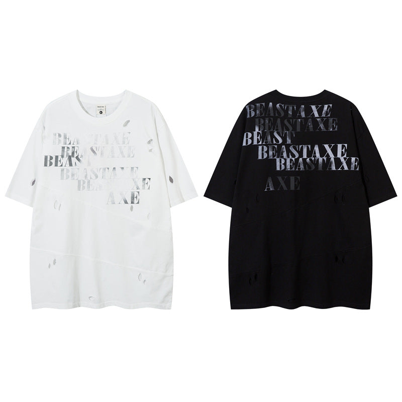 Y2K mens shirt washed and old round neck short-sleeved T-shirt loose and casual