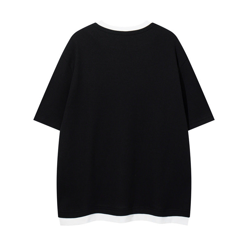 Y2K Mens ShirtT Casual Loose Waffle Crew Neck