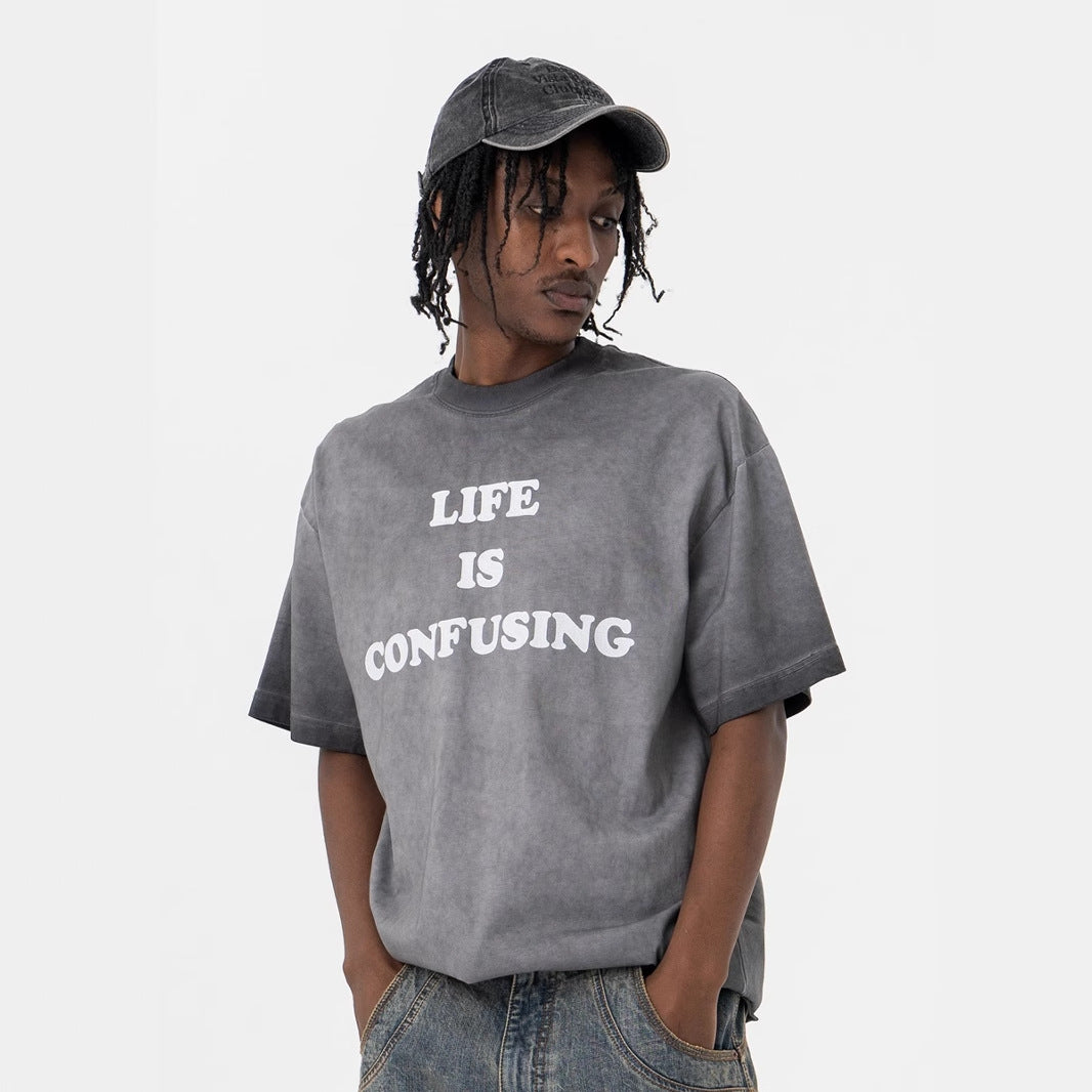 Vintage 90s Hip Hop Clothing Summer Vintage Alphabet Print Short Sleeve T-Shirt with gradual change