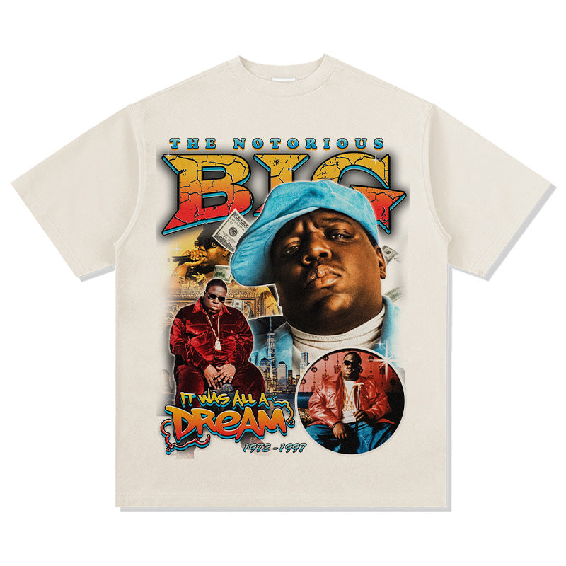 Streetwear masculino vintage hip hop Biggie Smalls print short sleeve t-shirt