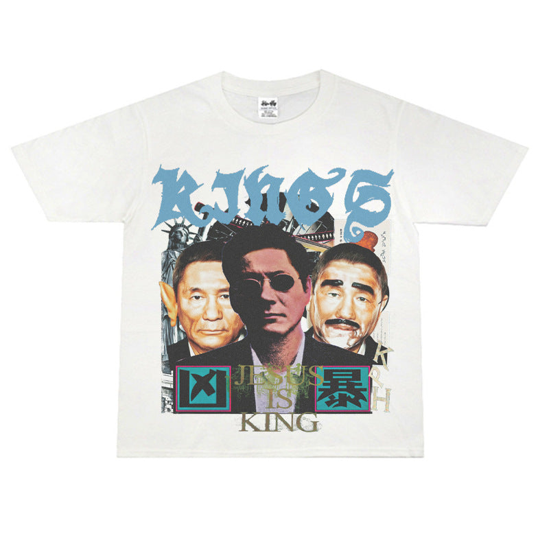 Film Star T Shirt Loose American Retro Street Cotton T-shirt for Men and Women