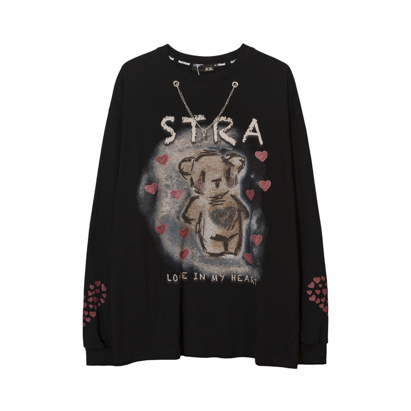 Vintage T Shirts Hip Hop Vintage Bear Print Long Sleeve T-Shirt oversize
