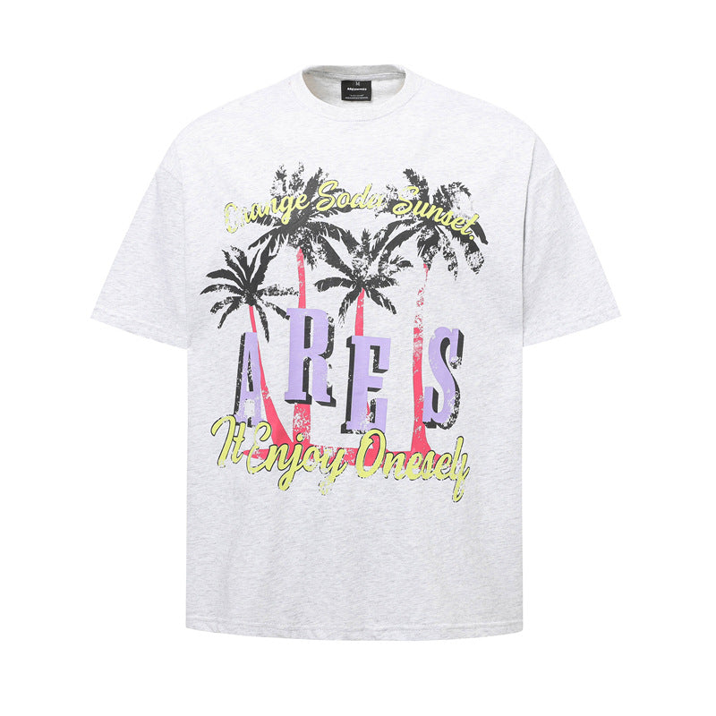 Hip Hop Shirts For Boys Coconut Tree Alphabet Print Summer Short Sleeve T-Shirt Top