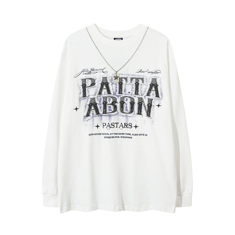 Marcas De Streetwea Letter Necklace Long Sleeve T-Shirt Spring and Autumn Oversize