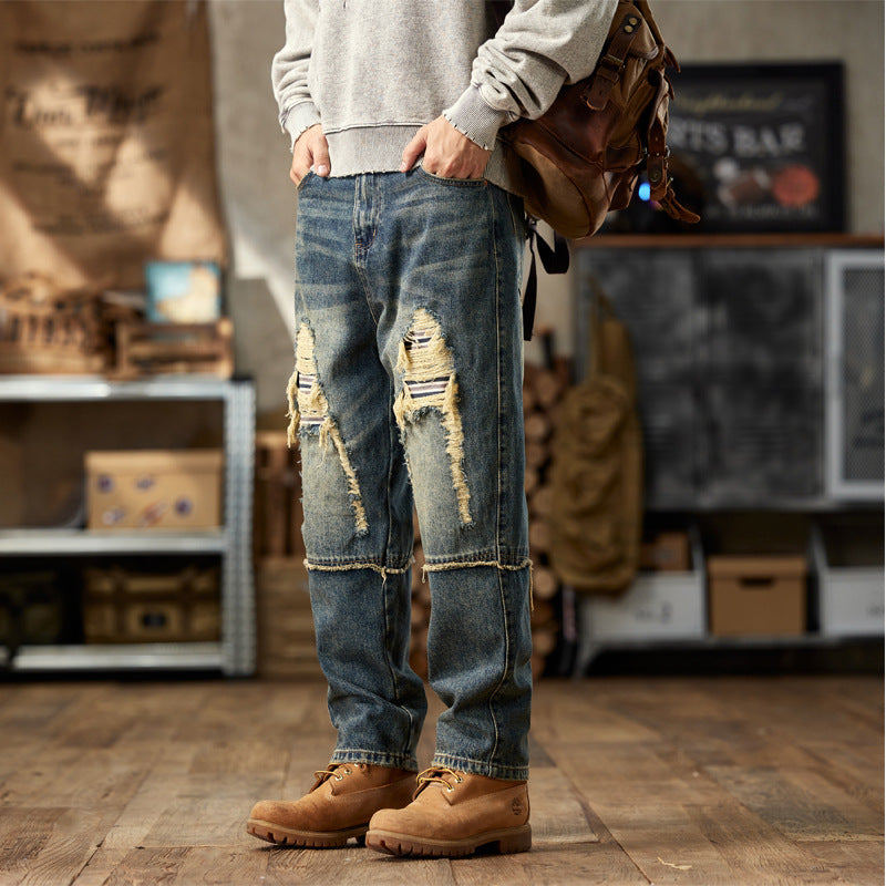 1990 Fashion Jeans Retro Ripped Old Jeans