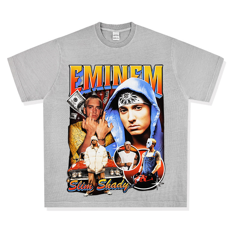 Streetwear masculino vintage hip hop Eminem print short sleeve t-shirt