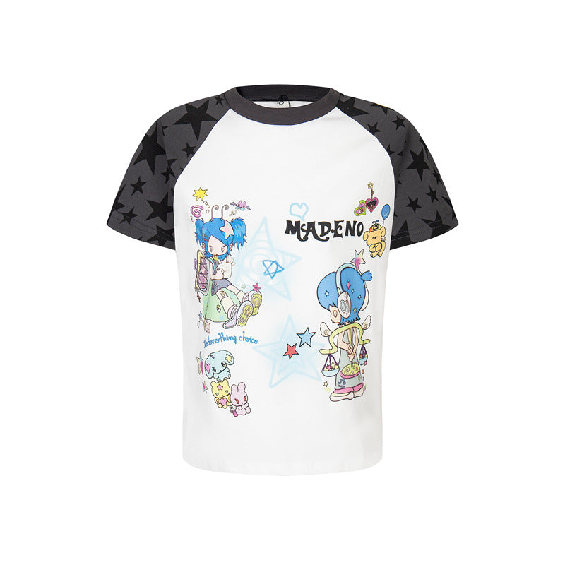 Hip Hop Shirts For Boys Vintage T-Shirt Summer Loose Cartoon Crew Neck Short Sleeve Top