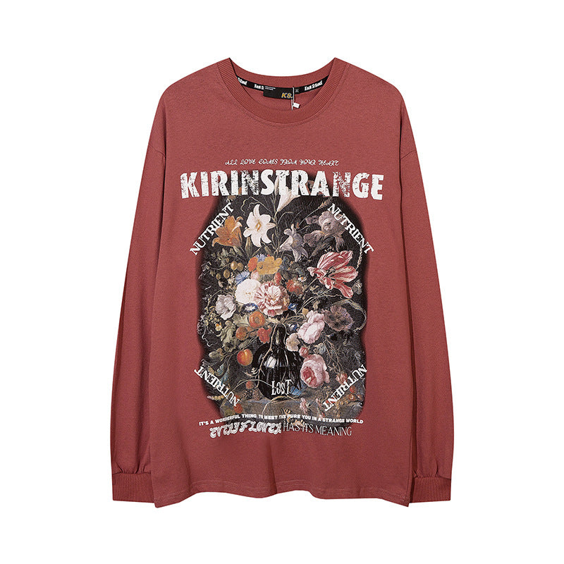 Vintage T Shirts Hip Hop Retro Floral Print Long Sleeve T-Shirt
