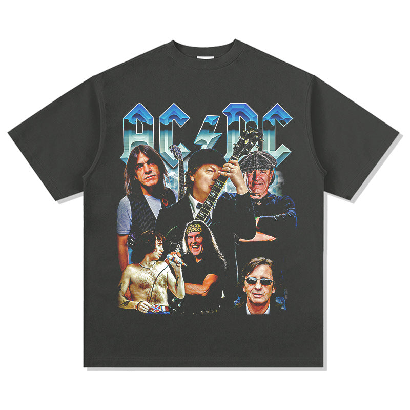 Outfit streetwear vintage hip hop ACDC print short sleeve t-shirt