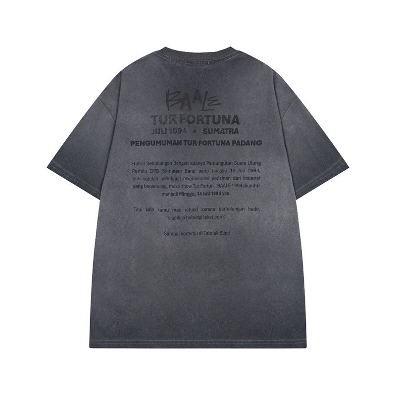 Y2K mens shirt retro washed old dyed t-shirt