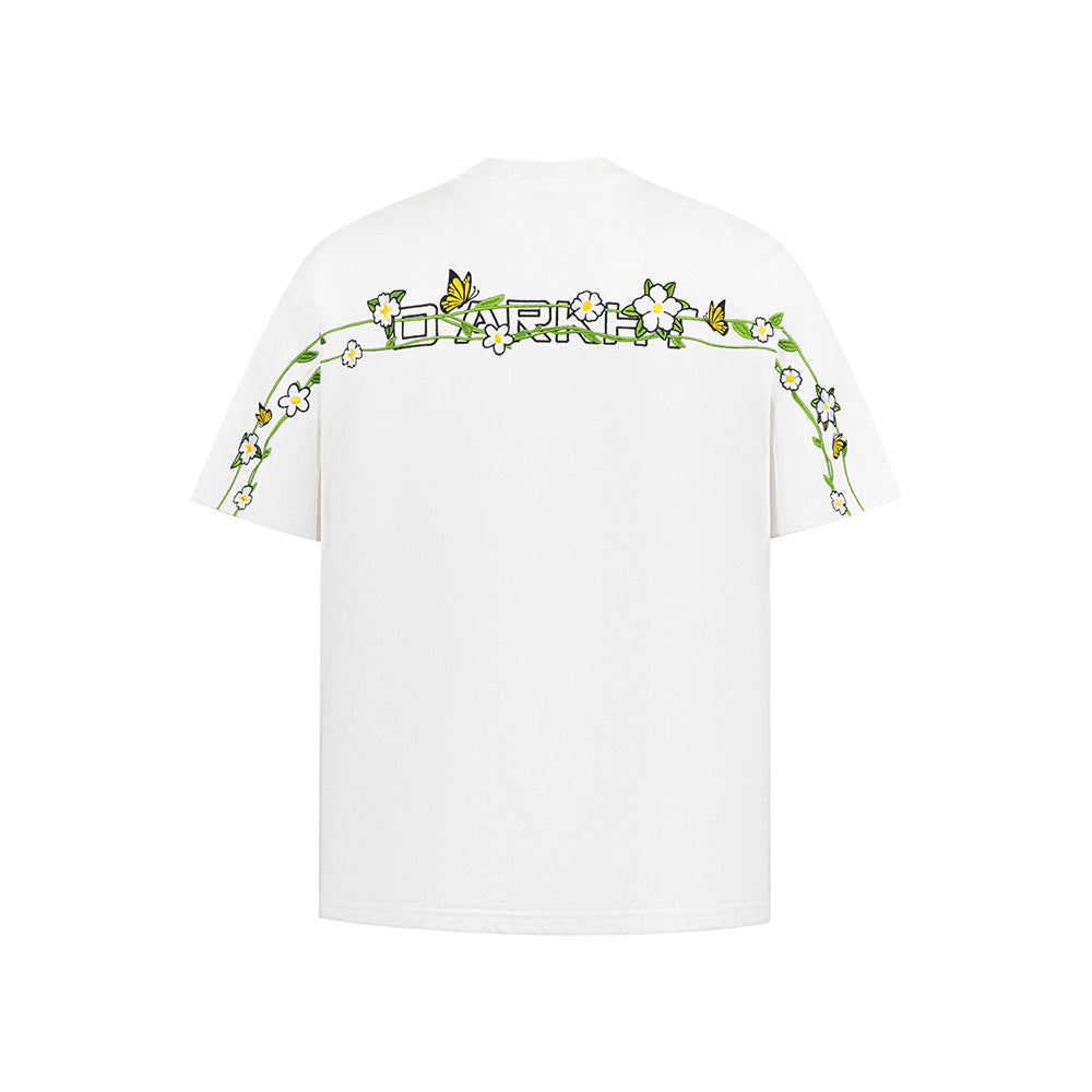Vintage Usa Shirt Vintage Floral Embroidery Short Sleeve T-Shirt