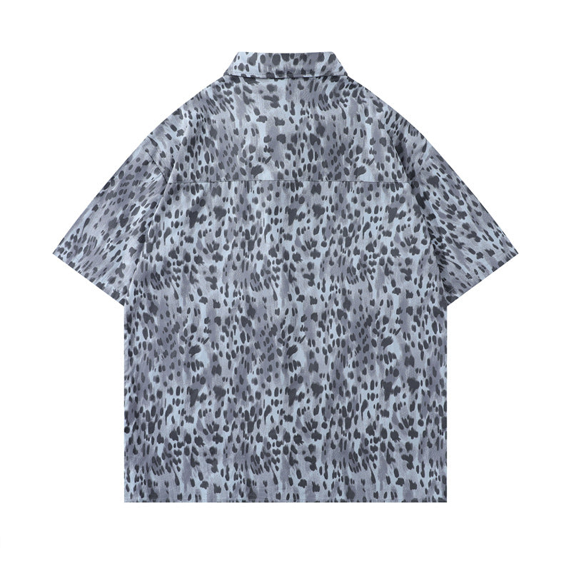 Y2K mens shirt leopard print short sleeve shirt