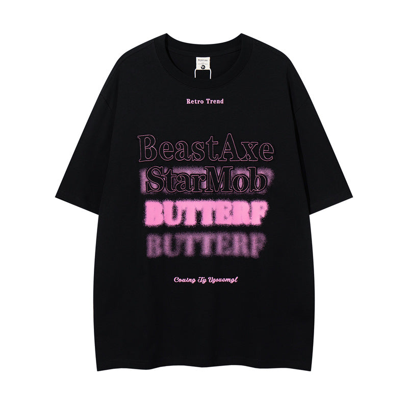 Y2K mens shirt summer loose round neck loose short sleeves