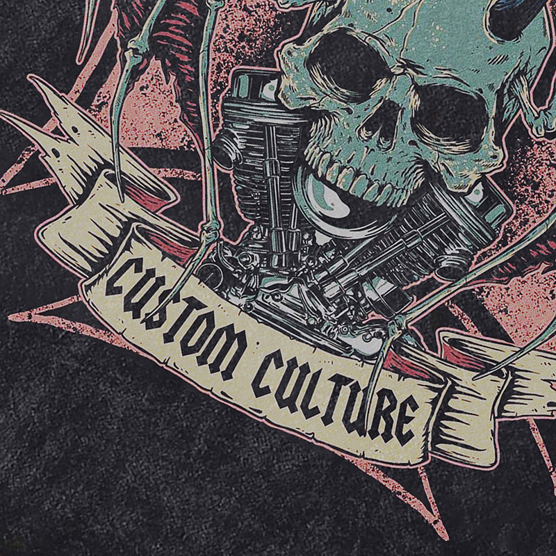 Ropa Vintage Hombre Vintage Skull Print Old Washed Loose Short Sleeve T-Shirt
