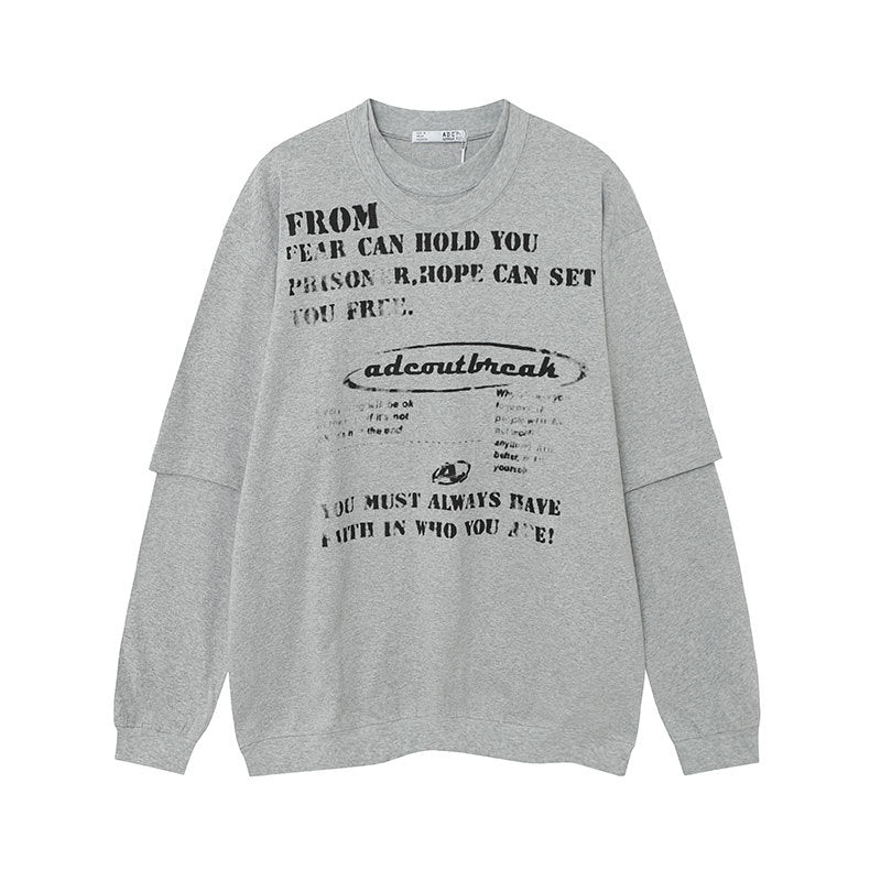 Marcas De Streetwear Vintage Alphabet Print Crew Neck Long Sleeve T-Shirt