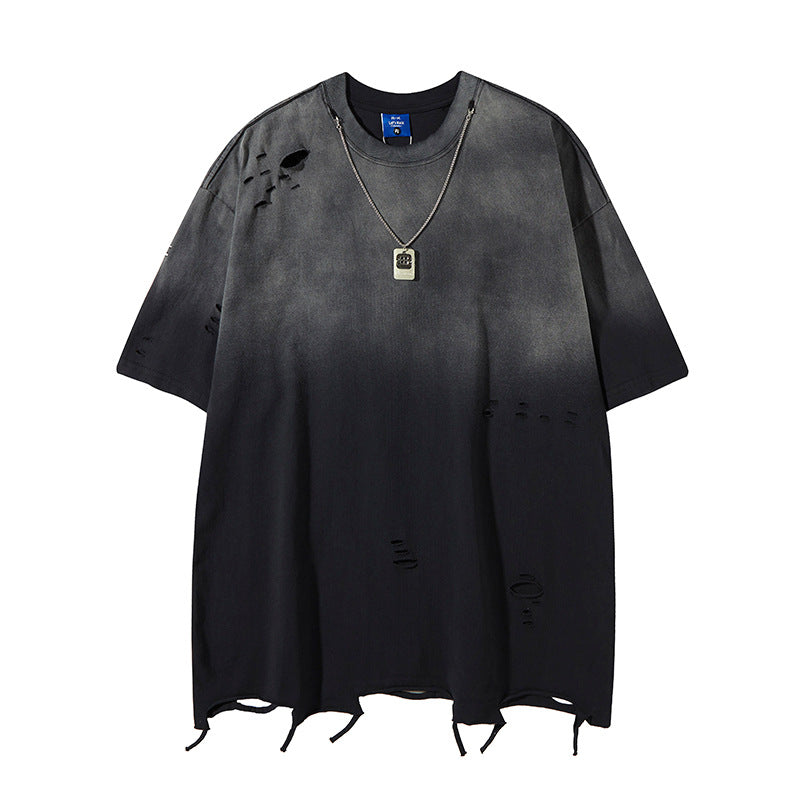Nyc 1990 Shirt gradual change old washed hole short sleeve t-shirt