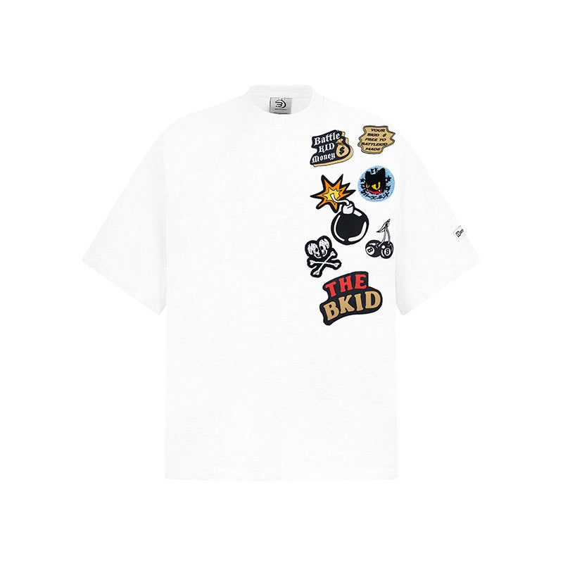 Hip Hop Shirts For Boys Cartoon Towel Embroidered Short Sleeve T-Shirt Summer Oversize Top