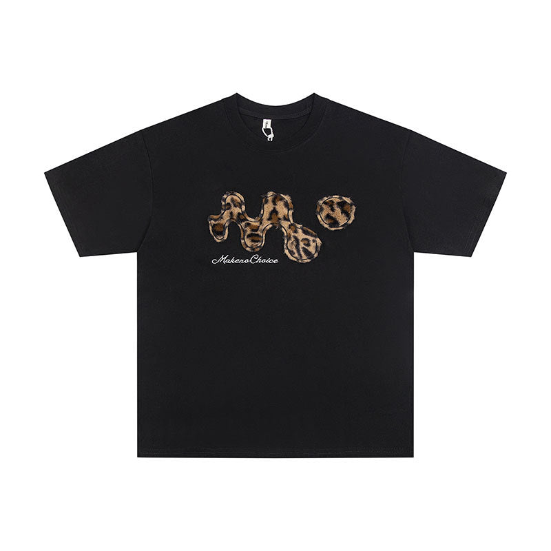 Marcas De Streetwear Vintage Leopard Patch Embroidered Couple Short Sleeve T-Shirt