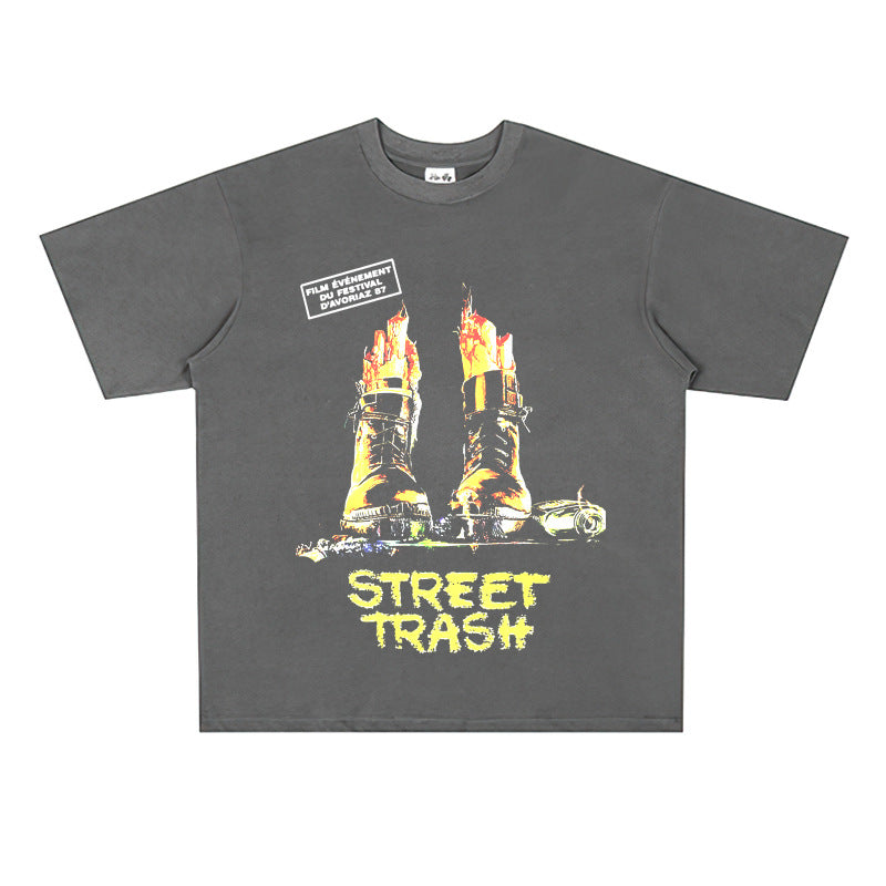 Film Star T Shirt Movie Garbage Street cotton loose short sleeve American retro trend T-shirt men