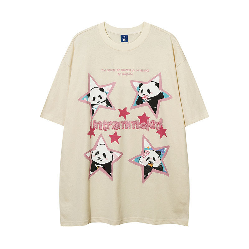 Vintage Tišö Rt Panda Little Star Print Short Sleeve T-Shirt