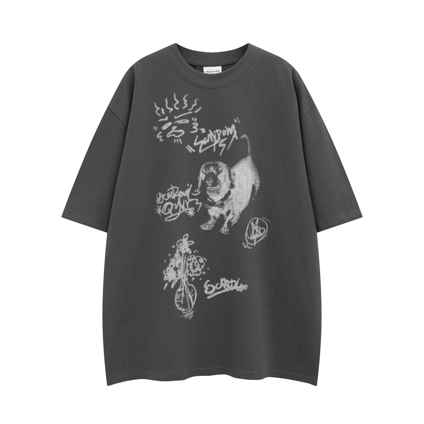 Camisetas Streetwear Summer Vintage Dog Print Casual Loose Short Sleeve T-Shirt