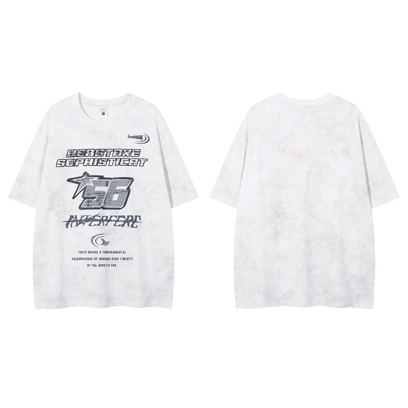 Y2K mens shirt retro washed old letter print T-shirt wide