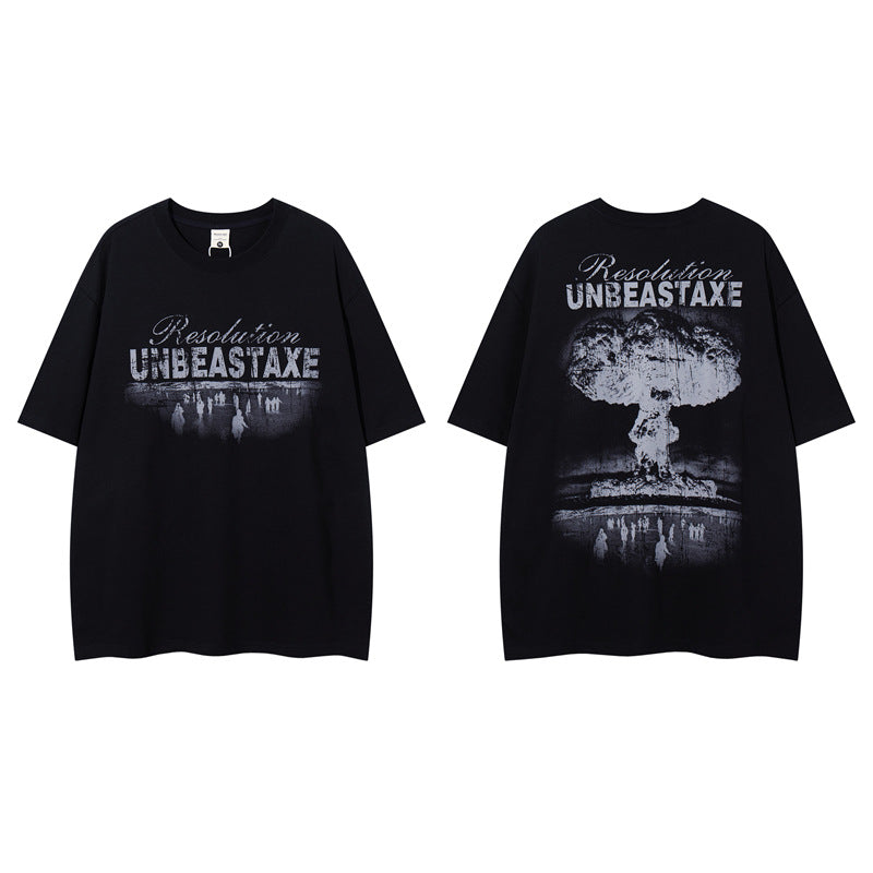 Y2K mens shirt retro loose round neck men's short sleeve T-shirt