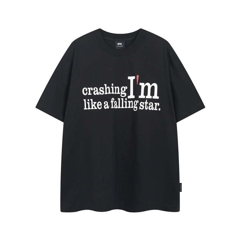 Y2K mens shirt washed retro loose round neck short sleeve T-shirt