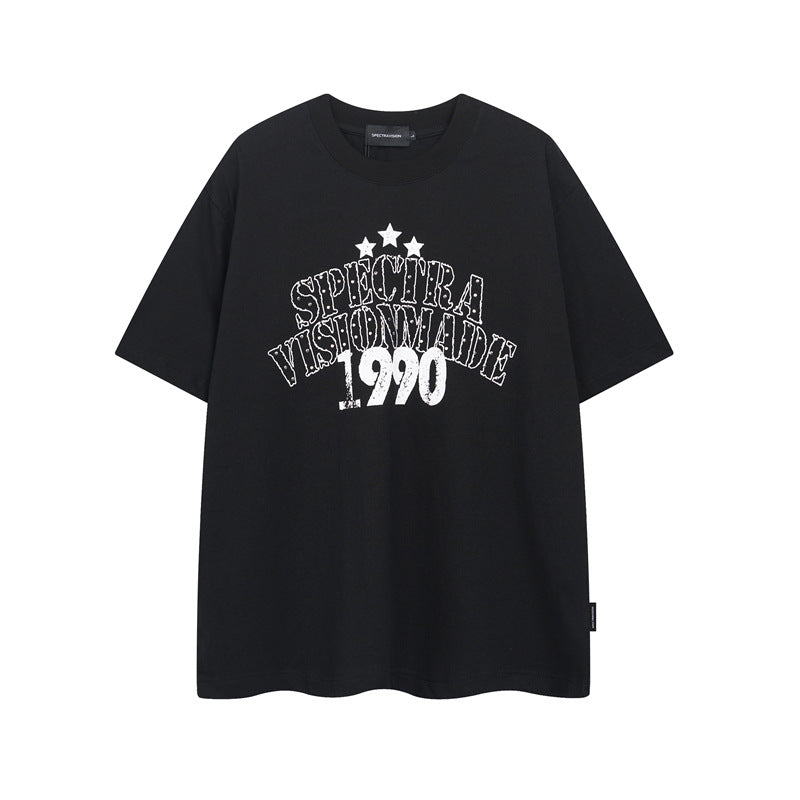 Y2K mens shirt washed alphabet hip hop retro crew neck short sleeve t-shirt