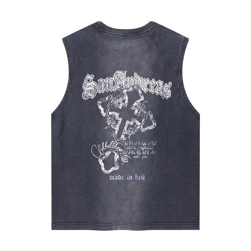 Hip Hop Shirts For Boys Washed Old Sleeveless T-Shirts
