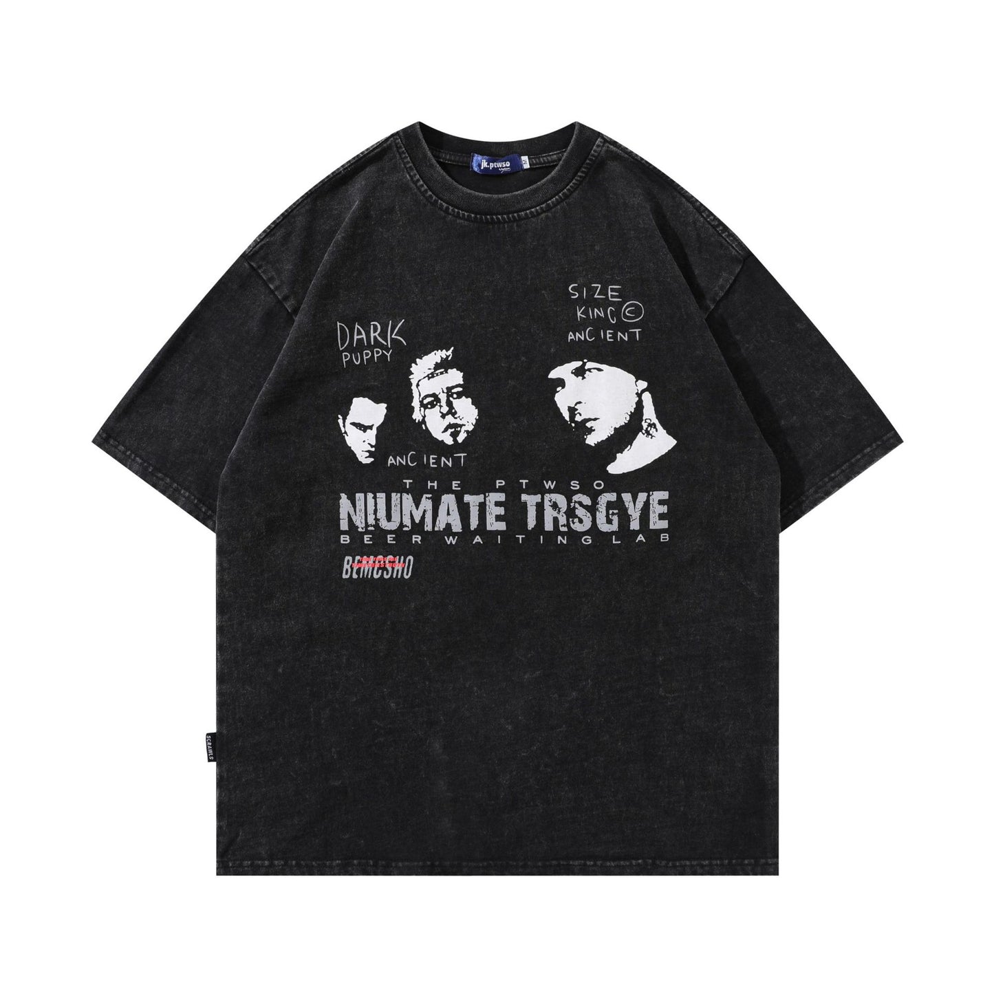 1990 Fashion T-Shirt Vintage Washed T-Shirt Summer Character Print Short Sleeve