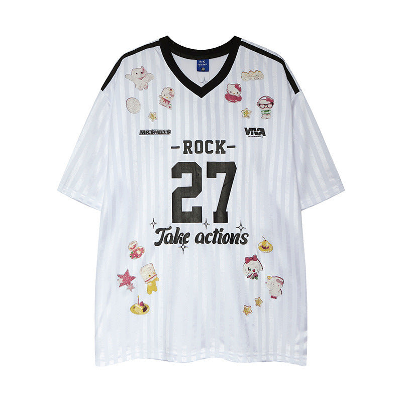Nyc 1990 Shirt Short Sleeve V-Neck Loose Jersey Top