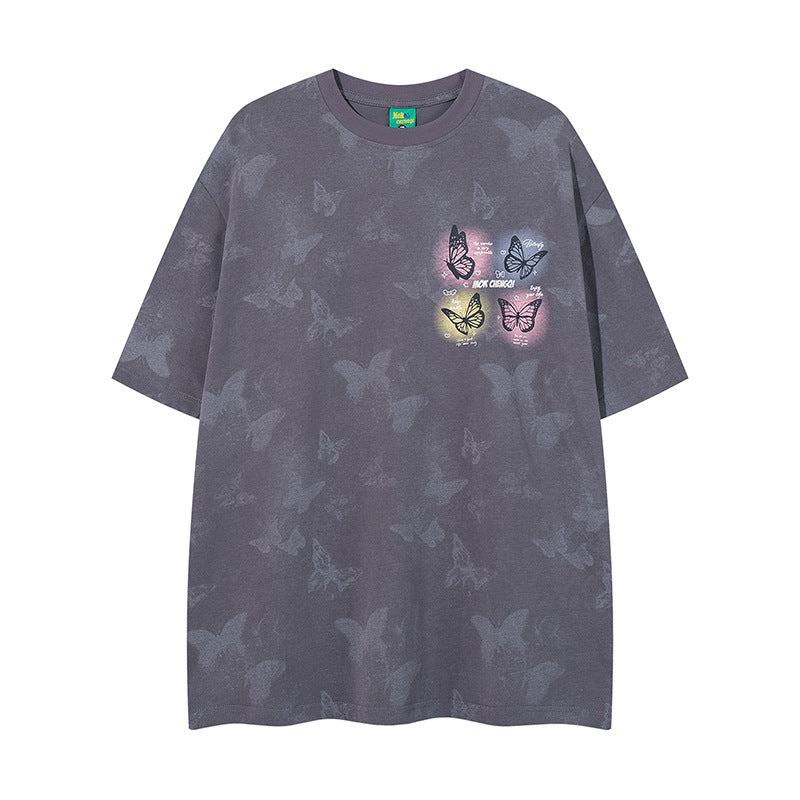 Nyc T Shirt Vintage Butterfly Print Short Sleeve T-Shirt Summer Loose Casual Top