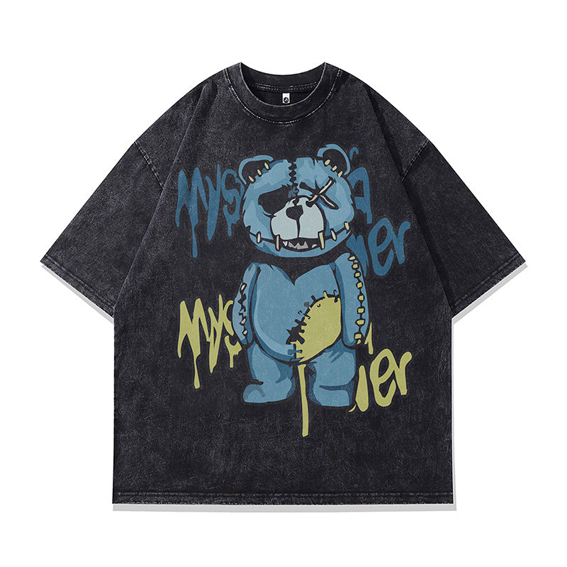 Ropa Vintage Hombre Cartoon Print Wash Water Old Short Sleeve T-Shirt