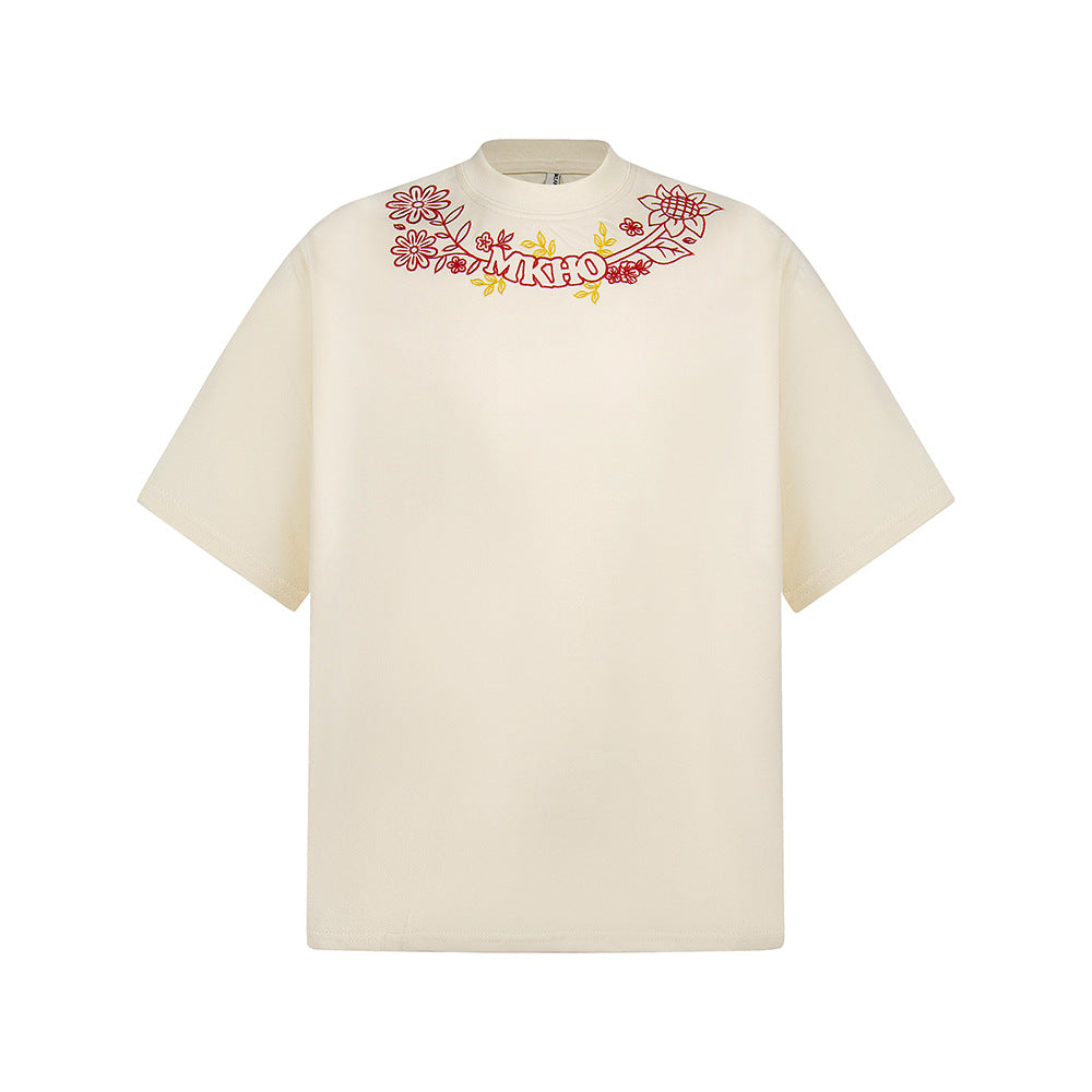 Nostalgia T Shirts Vintage Embroidered Floral Short Sleeve T-Shirt Loose Casual Top