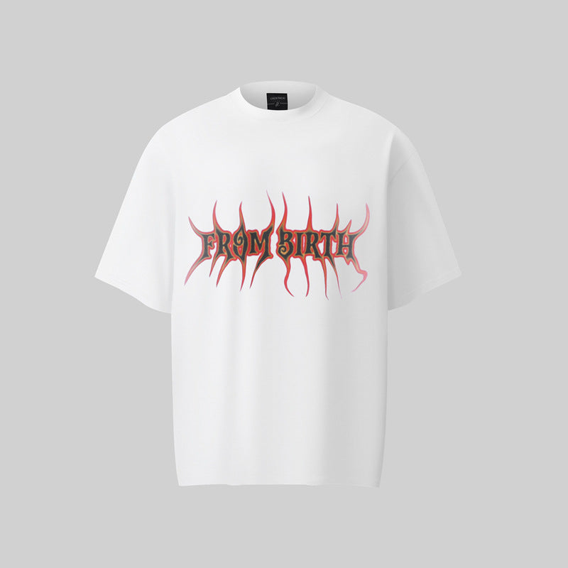 Camisas Retros Washed Old Letter Print Short Sleeve T-Shirt