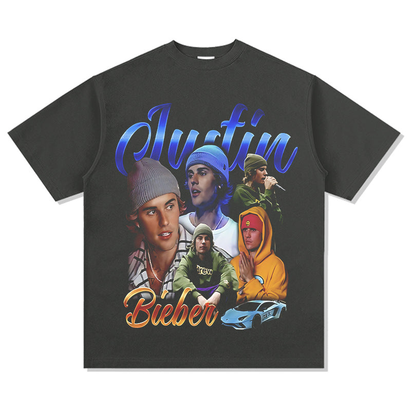 Cool t rapper Justin Bieber print short sleeve t-shirt