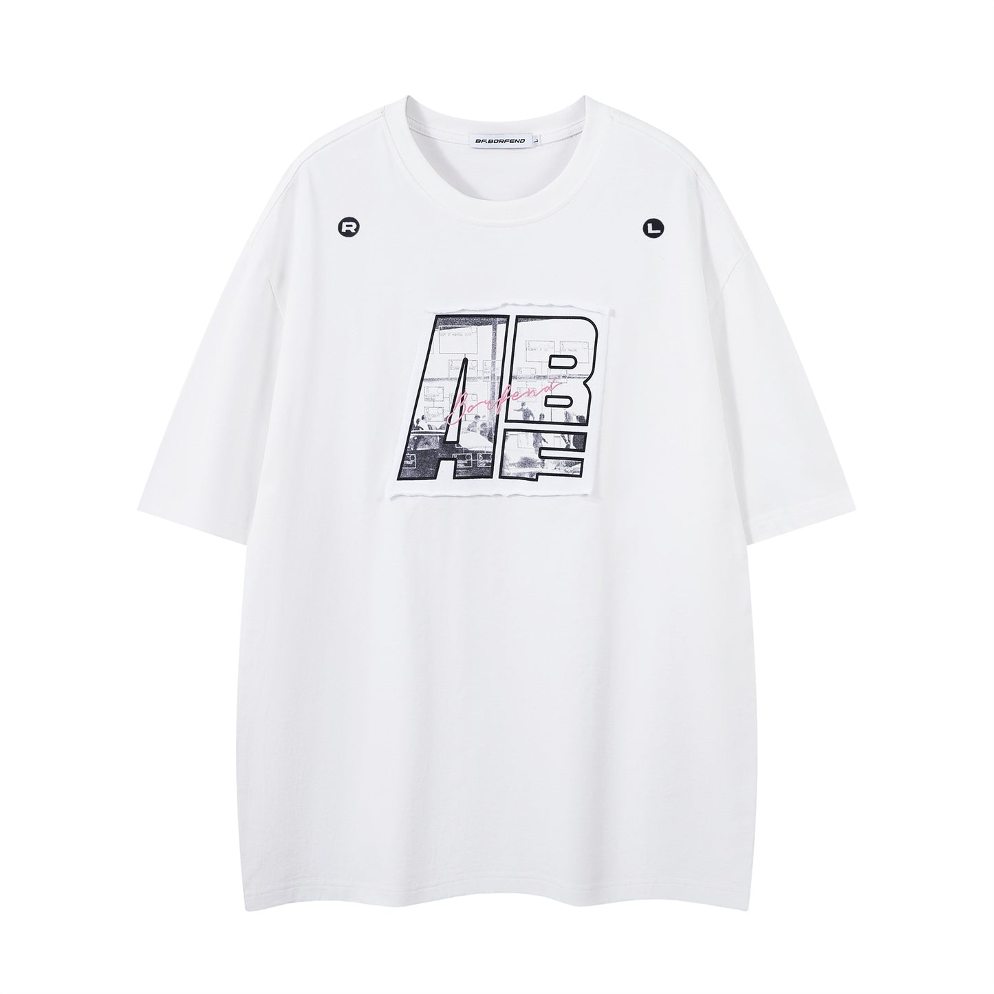 Distorted vintage letter embroidered short-sleeved t-shirt