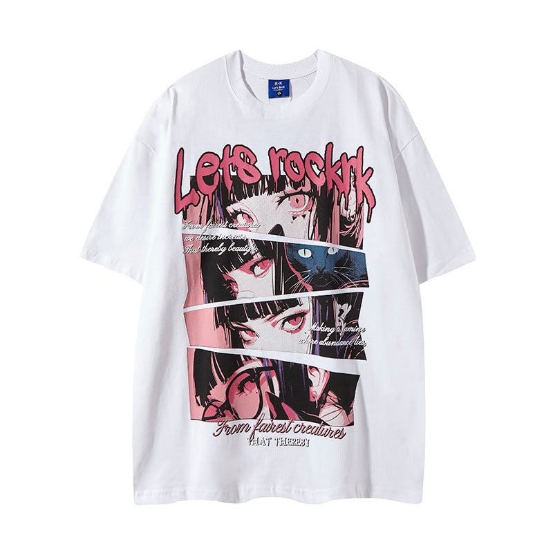 Nyc 1990 Shirt Vintage Anime Print Black Short Sleeve T-Shirt
