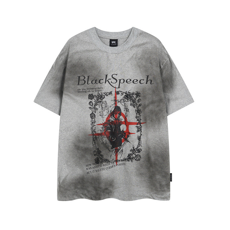 Y2K mens shirt retro round neck men's short sleeve T-shirt