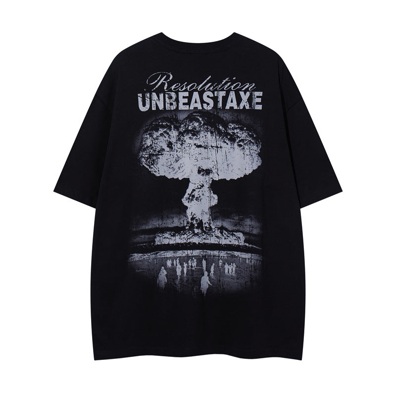 Y2K mens shirt retro loose round neck men's short sleeve T-shirt
