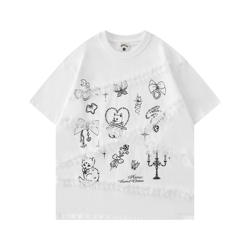 US drip outfits Summer Vintage Casual Loose Short Sleeve T-Shirts